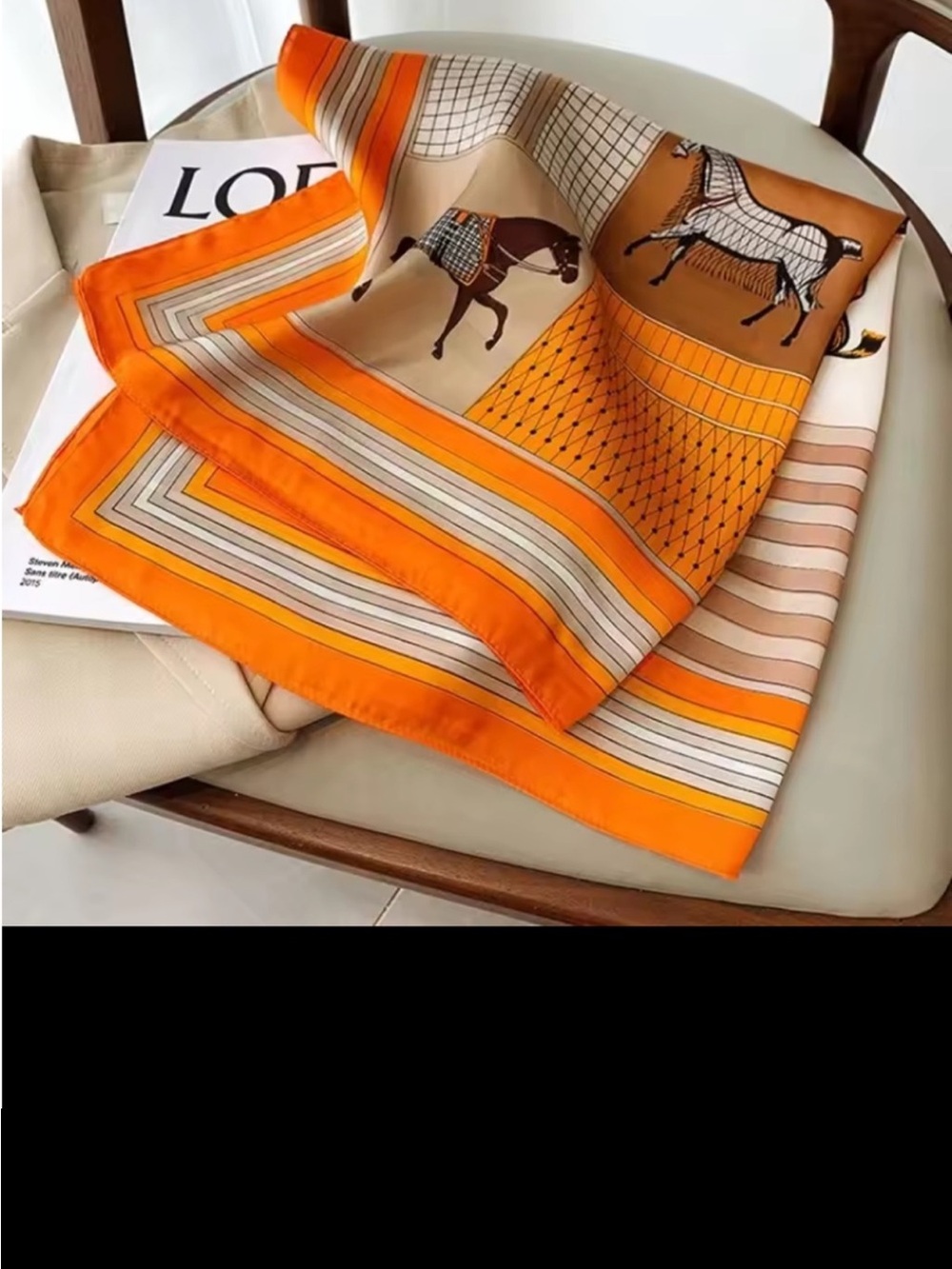 Orange and Tan Horse-Print Silk Inspired Scarf